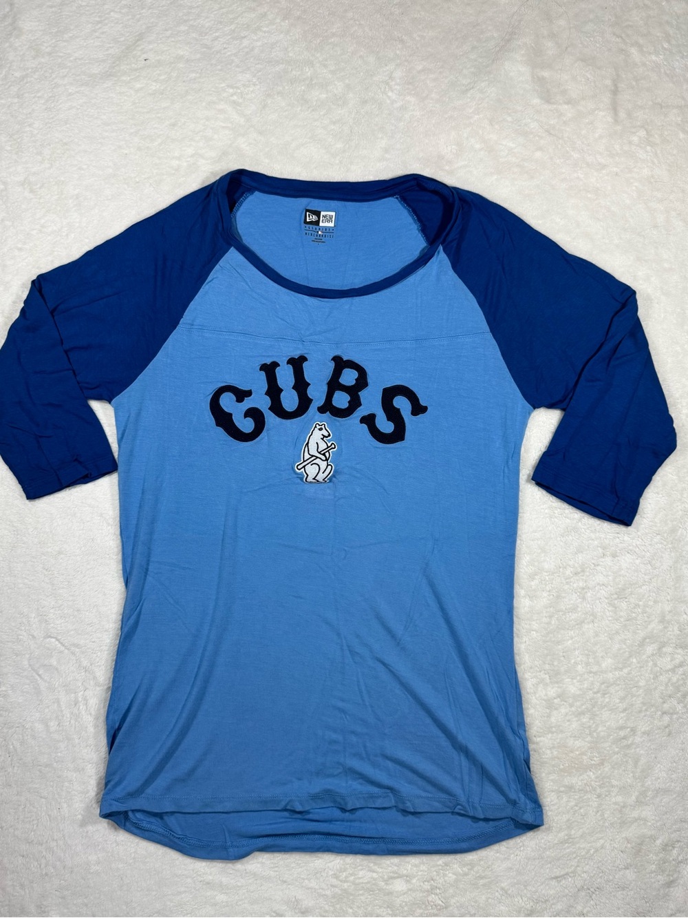 New Era Chicago Cubs Raglan Baseball Tee 3/4 Sleeve Blue L